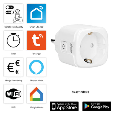 Alecto SMART-PLUG20 - Prise intelligente Wi-Fi avec moniteur de consommation d’énergie, 16A, 3680W