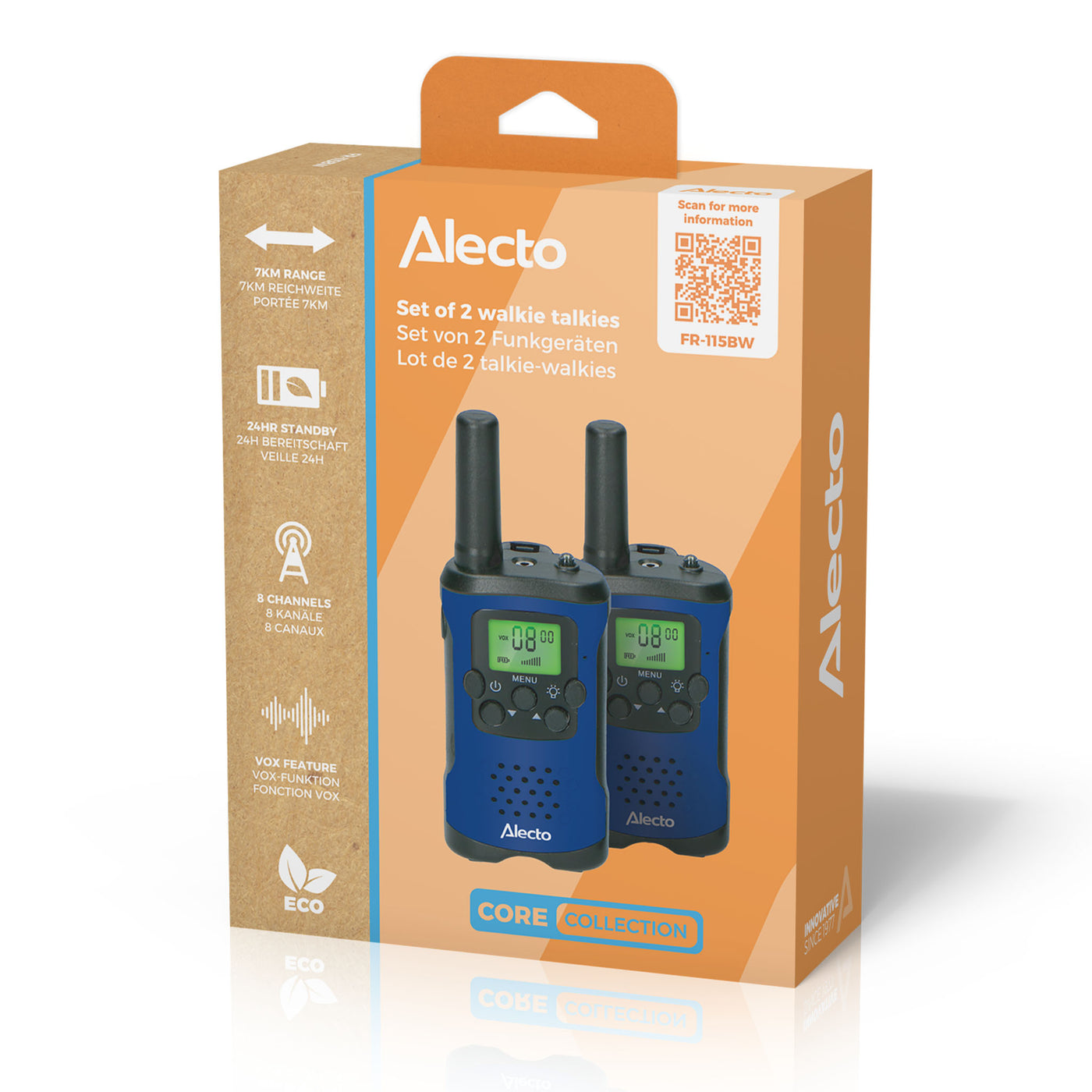 Alecto FR-115BW - Lot de deux talkie-walkies pour enfants, Portée jusqu’à 7 kilomètres, blue/noir