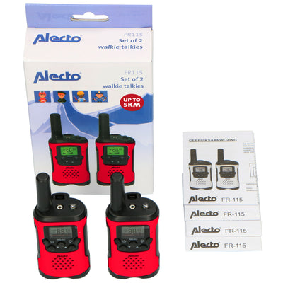 Alecto FR115RD - Lot de deux talkie-walkies pour enfants, Portée jusqu’à 7 kilomètres, rouge/noir