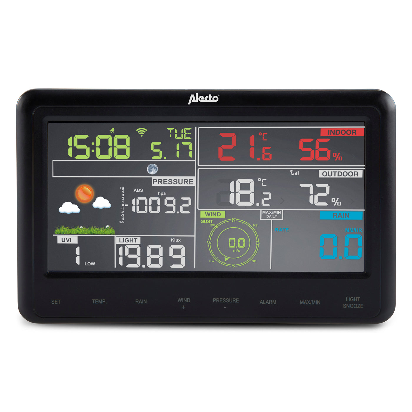 Alecto WS-5500 - Station météo professionnelle 8 en 1 avec Wi-fi, app et capteur extérieur sans fil , noir