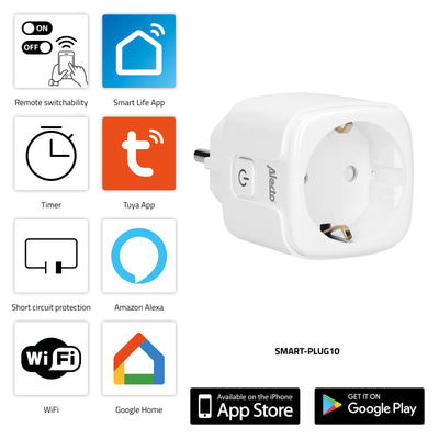 Alecto SMART-PLUG10 - Prise intelligente Wi-Fi, 16A, 3680W, pack de 2, blanc