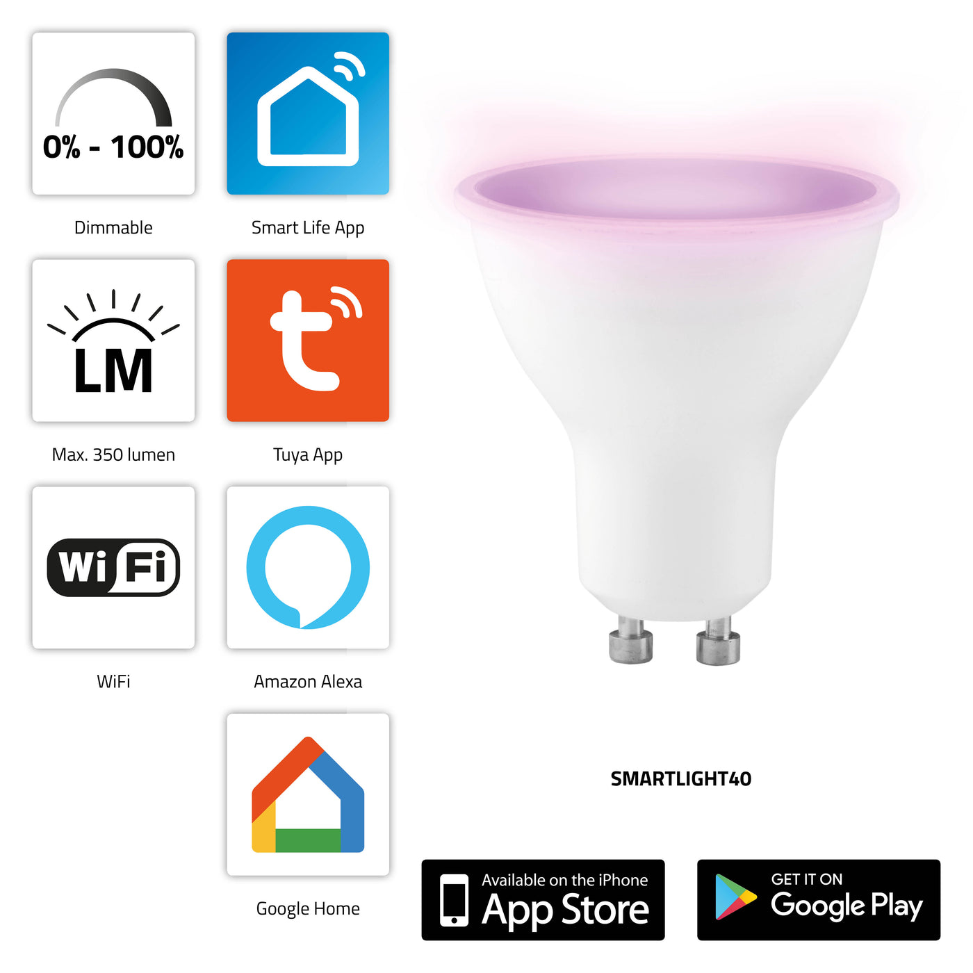 Alecto SMARTLIGHT40 - Lampe de couleur LED intelligente avec Wi-Fi