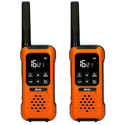 Alecto FR300OE - Paire de talkies-walkies anti-chocs, portée jusqu’à 10 kilomètres - Orange/Noir
