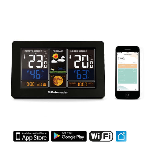 Buienradar BR900 - Station météo 3 en 1 avec Wi-fi, app et capteur extérieur sans fil , noir