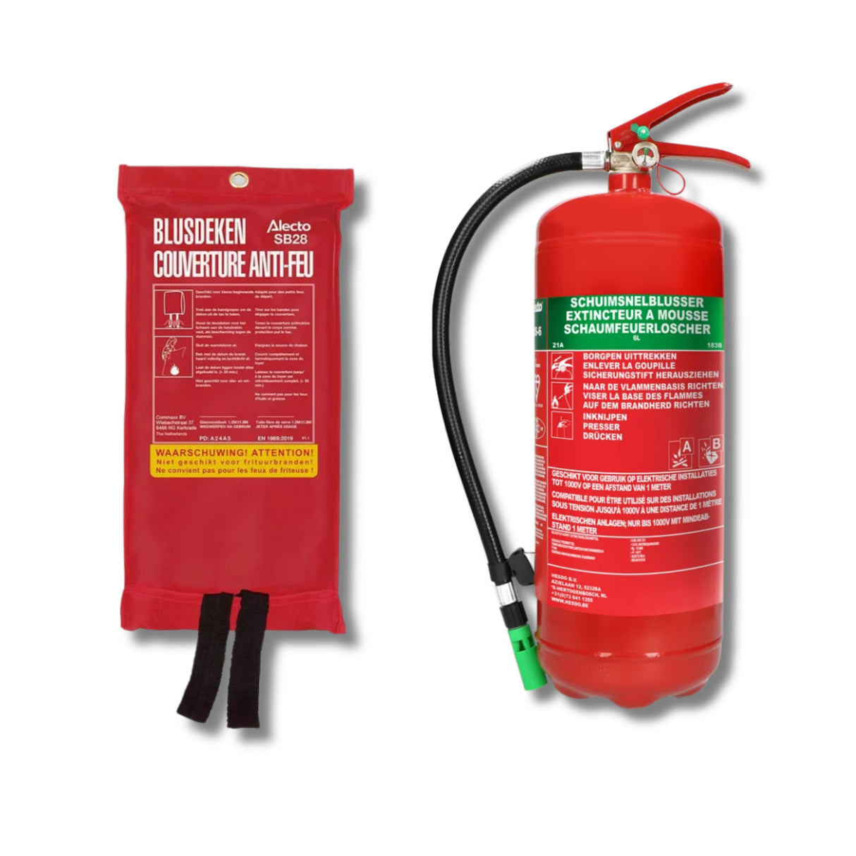 Alecto SB28 + AL-BS6 - Kit de sécurité incendie - SB28 Couverture anti-feu + AL-BS6 Extincteur à mousse 6L