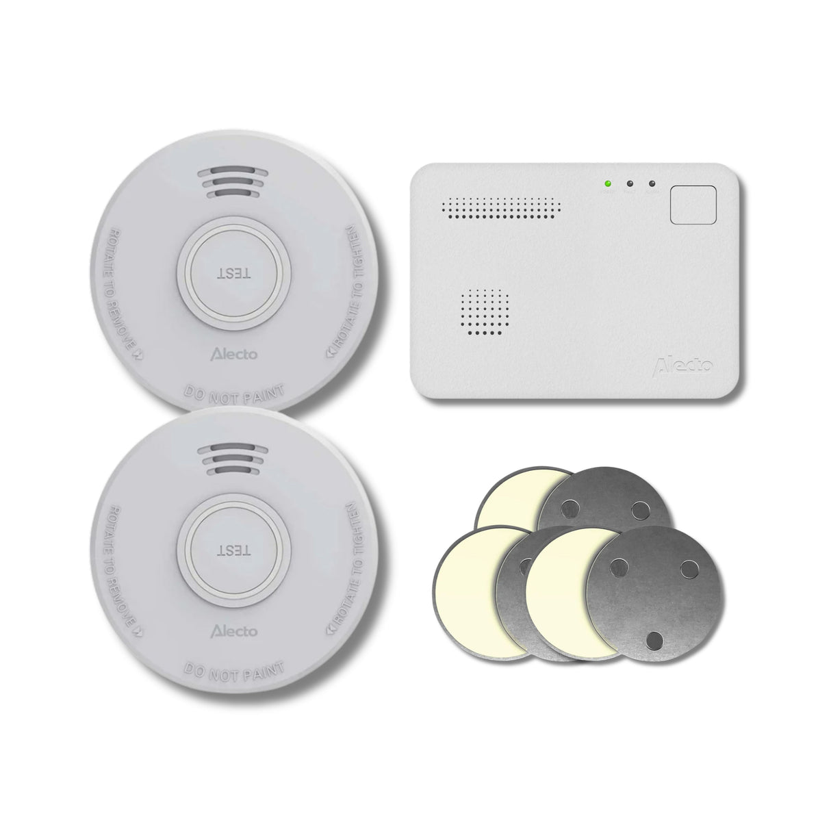 Alecto SD110 2X + COA1910 + SMK10 (3x) - Kit de Sécurité Complète avec 2 Détecteurs de Fumée, Détecteur de Monoxyde de Carbone et 3 Kits de Montage Magnétique - Installation sans Perçage
