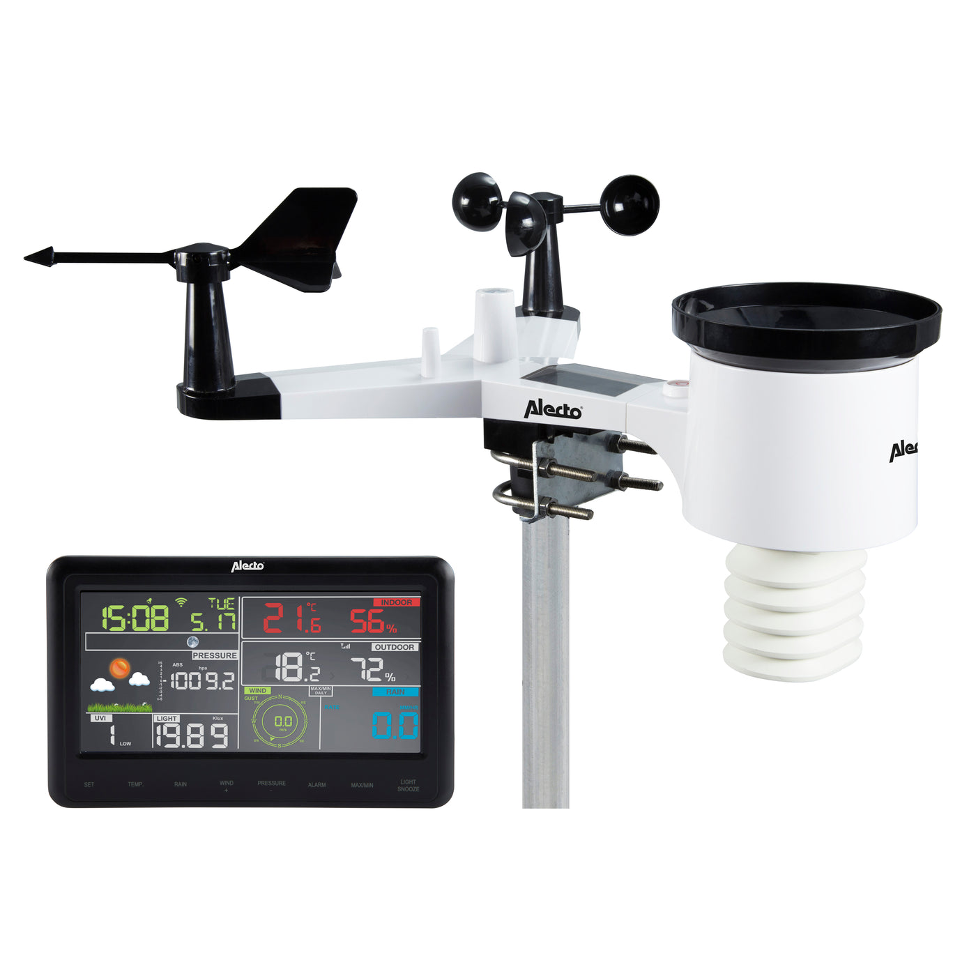 Alecto WS-5500 - Station météo professionnelle 8 en 1 avec Wi-fi, app et capteur extérieur sans fil , noir