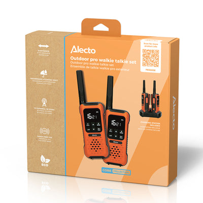 Alecto FR300OE - Paire de talkies-walkies anti-chocs, portée jusqu’à 10 kilomètres - Orange/Noir