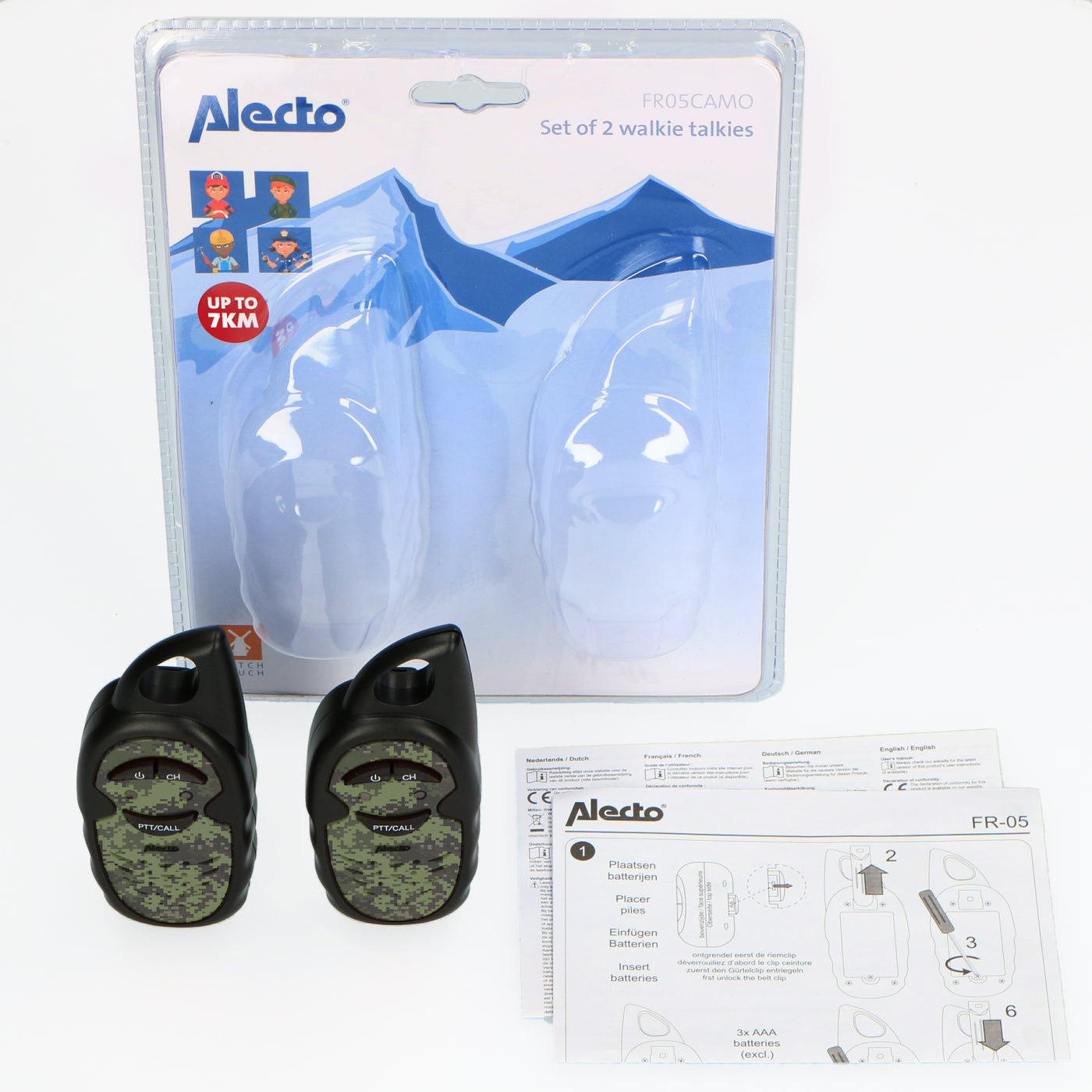 Alecto FR-05CAMO - Lot de deux talkie-walkies pour enfants, Portée jusqu’à 3 kilomètres, camouflage