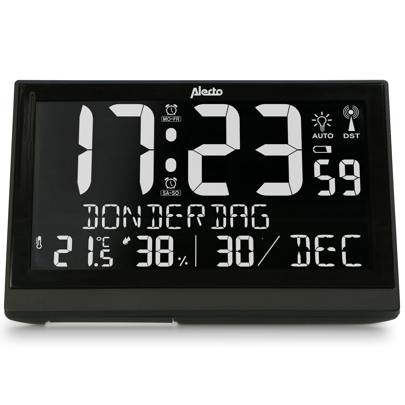Alecto AK-70 - Grande horloge numérique avec thermomètre et hygromètre, noir