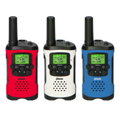 Alecto FR113 3x - Lot de trois talkie-walkies pour enfants, Portée jusqu’à 7 kilomètres, bleu-blanc-rouge