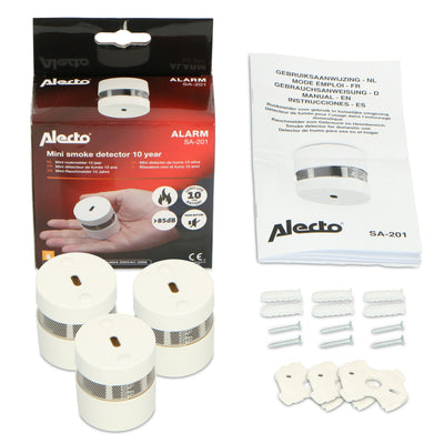 Alecto SA-201 TRIPLE - Mini détecteur de fumée avec pile et capteur de 10 ans, pack de 3