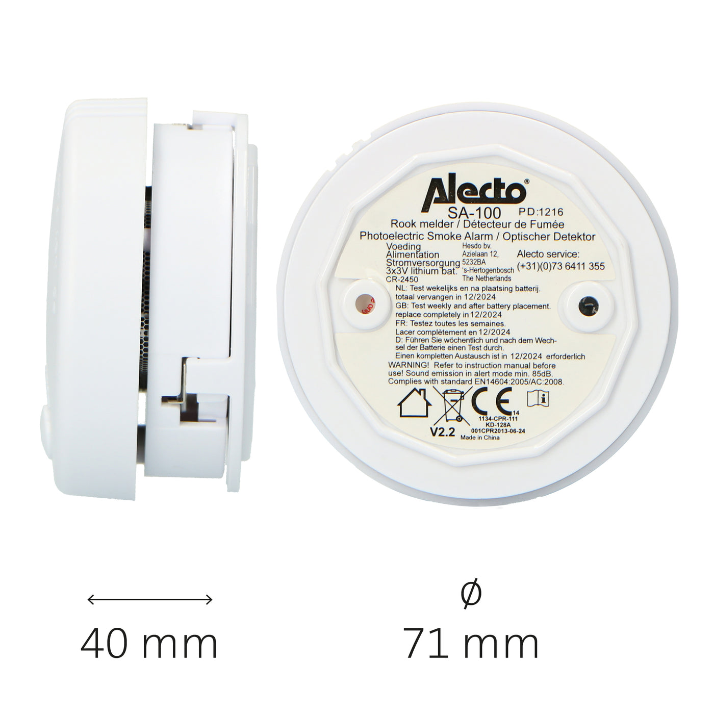 Alecto SA-100 TRIPLE - Mini détecteur de fumée avec batterie de 5 ans, pack de 3