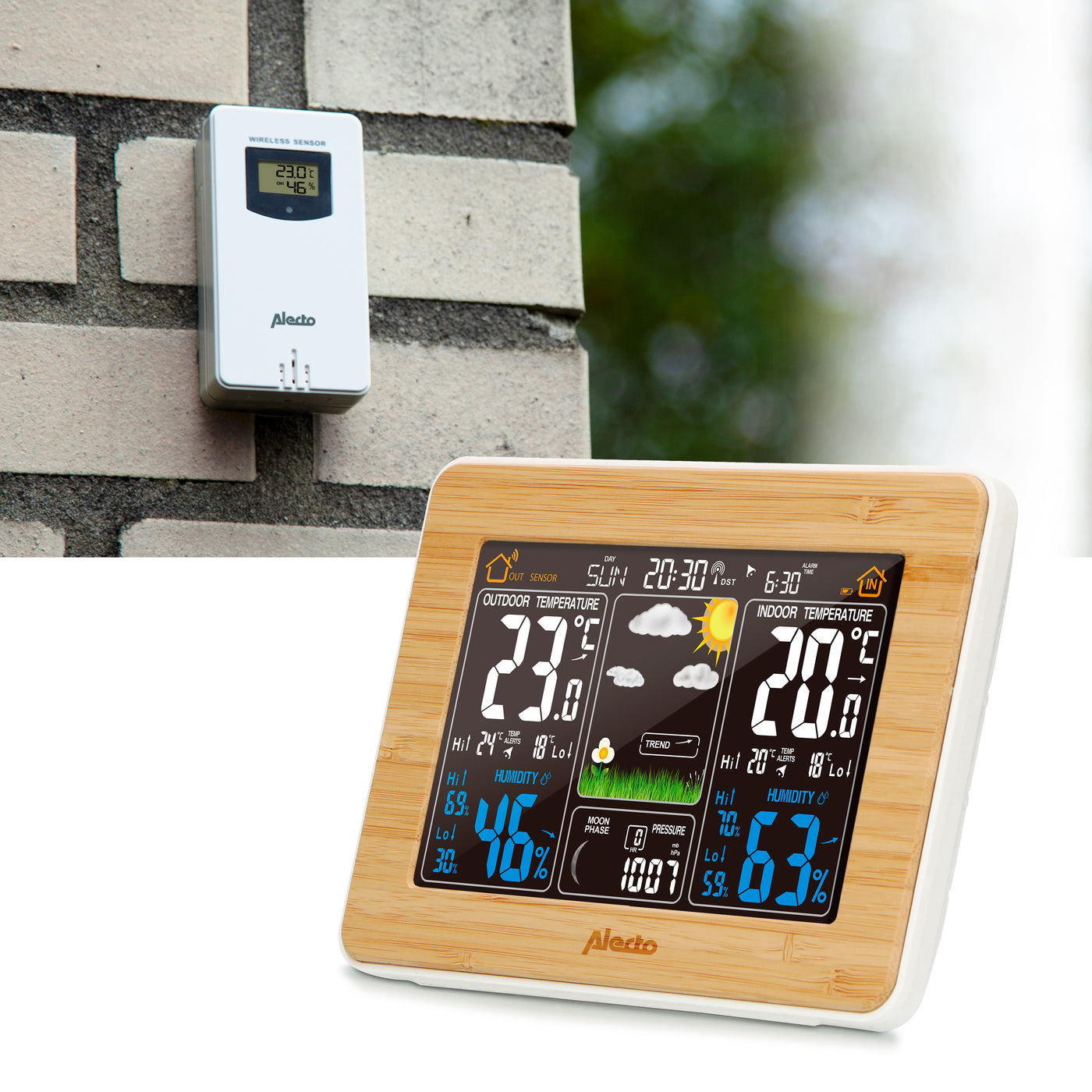Station météo numérique sans Fil avec capteur extérieur, thermomètre  intérieur et extérieur avec Temps, température, humidité, baromètre, réveil  (Bois Updates)