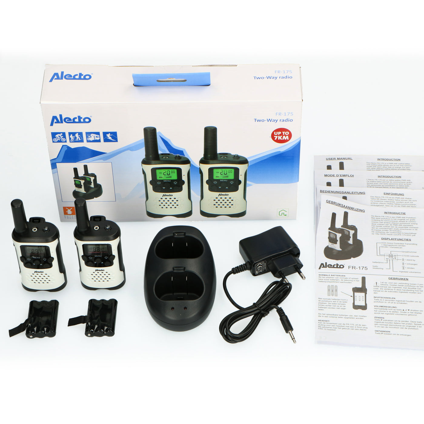 Alecto FR-175 - Lot de deux talkie-walkies, Portée jusqu’à 7 kilomètres, blanc/noir