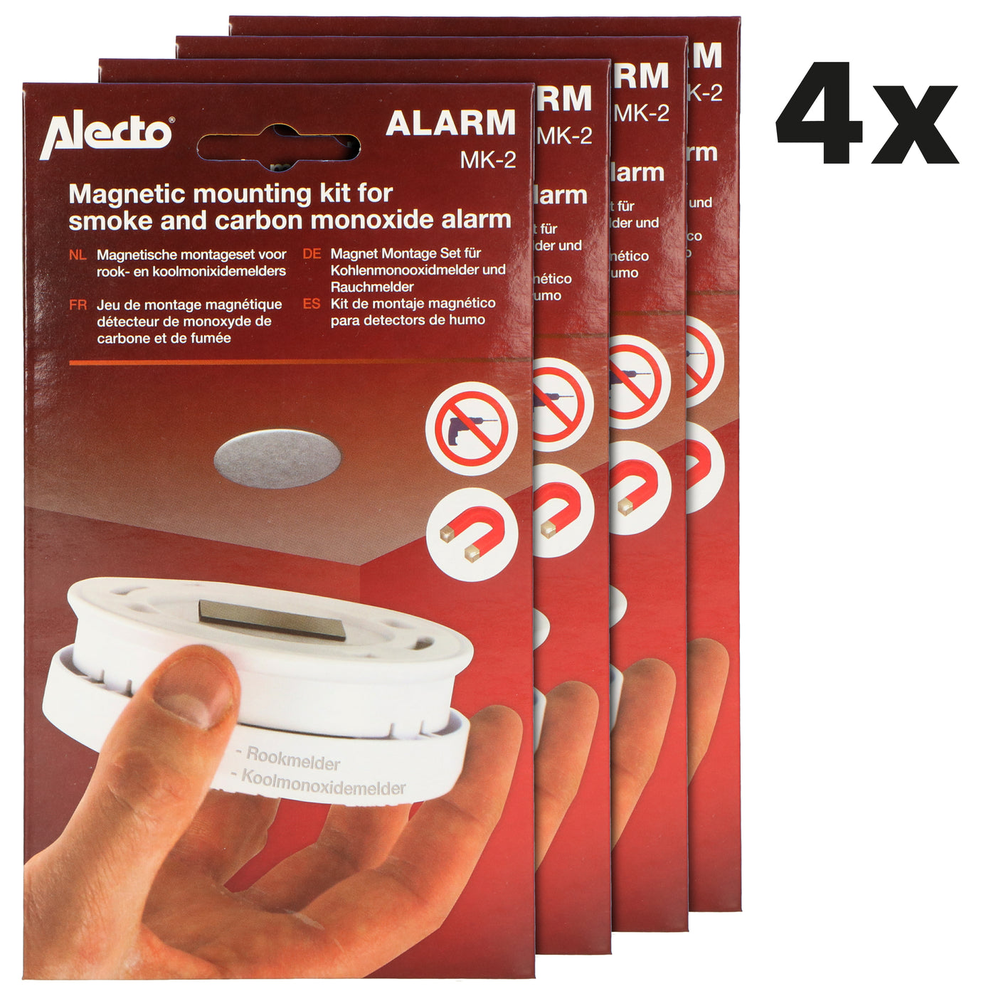 Alecto MK-2 QUADSET - Kit de montage magnétique pour détecteur de fumée et de monoxyde de carbone