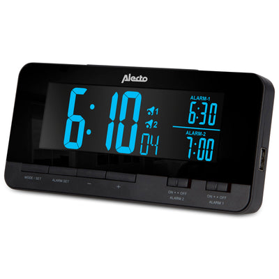 Alecto AK-60 - Réveil numérique avec indication de la température et 2x connexion USB, noir