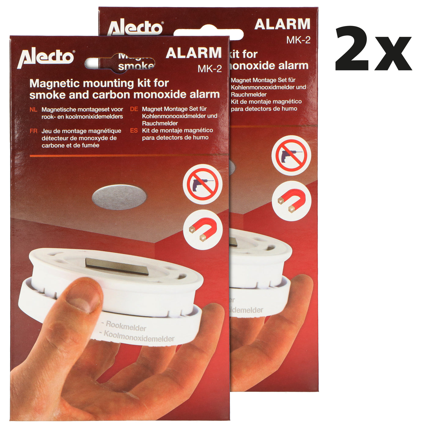 Alecto MK-2 TWIN - Kit de montage magnétique pour détecteur de fumée et de monoxyde de carbone